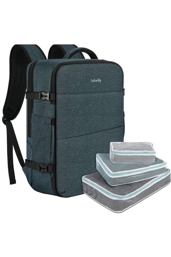 Travel Backpack for Men Women 17 Inch Flight Approved Carry on Backpack Waterproof Large 40L Luggage Daypack Business College Weekender Overnight Laptop Backpack with 3 Packing Cubes, Blue