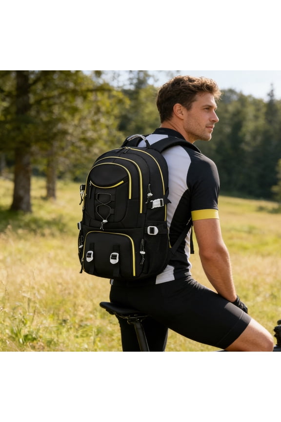 Travel Backpack for Men Women, Waterproof Nylon Hiking Trekking Backpack with 15.6" Laptop Compartment, Outdoor Luggage Bag with Back Support for Camping, Business Weekend Trips