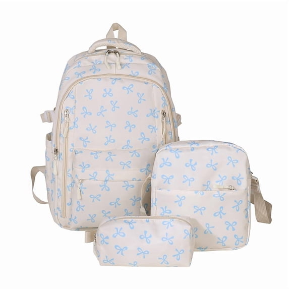 Travel Backpack Set 17.72" Canvas 3 Piece With Lunch Box Pencil Case (Pink)