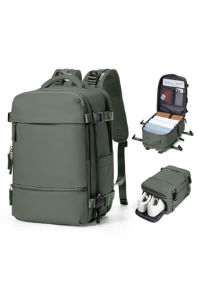 Lightweight Travel Backpack Simple Carry On Backpack with Shoe Compartment, Personal Item Travel Bag Flight Approved, Water Resistant Laptop Backpack for Women Men Weekender Business, Olive Green