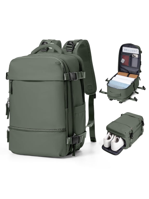 Lightweight Travel Backpack Simple Carry On Backpack with Shoe Compartment, Personal Item Travel Bag Flight Approved, Water Resistant Laptop Backpack for Women Men Weekender Business, Olive Green