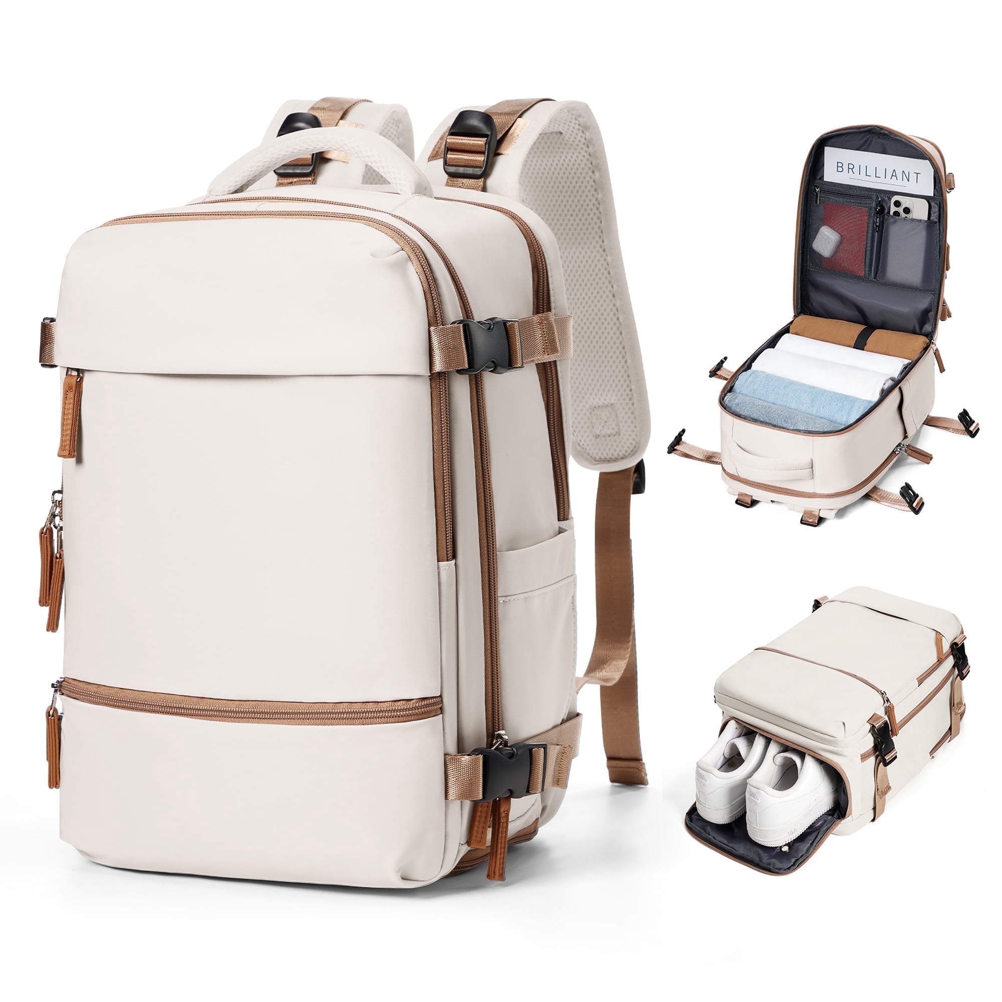 beige travel backpack The in shaped curve padded shoulder straps BIS 'The Backpack' in Beige