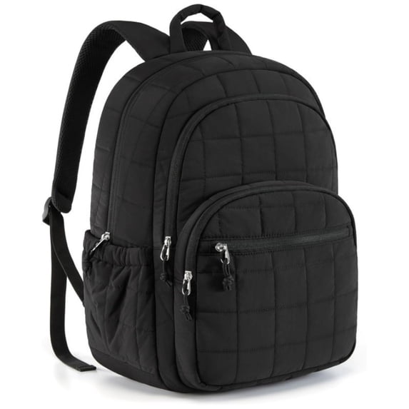 Travel Backpack for Women, 15.6" College Laptop Backpack, Black | Fits 15.6" Laptop, Personal Carry-on Size with Trolley Sleeve, Quilted Style for College Nurse Teacher, Water-Resistant