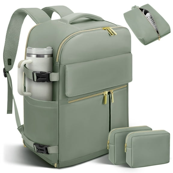 CshidWorld Travel Backpack for Women & Men, 40L Large Carry on Backpack with 3 Packing Cubes, TSA Personal Item Travel Bag fits 17" Laptop, Casual Daypack for Weekender Business Hiking Camping, Green