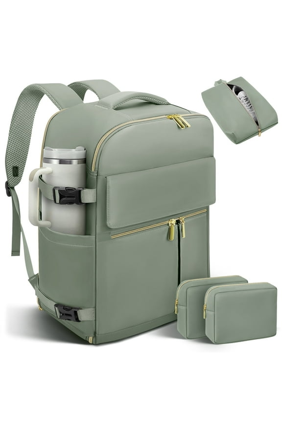 Travel Backpack for Women & Men, 40L Large Carry on Backpack with 3 Packing Cubes, TSA Personal Item Travel Bag fits 17" Laptop, Casual Daypack for Weekender Business Hiking Camping, Green