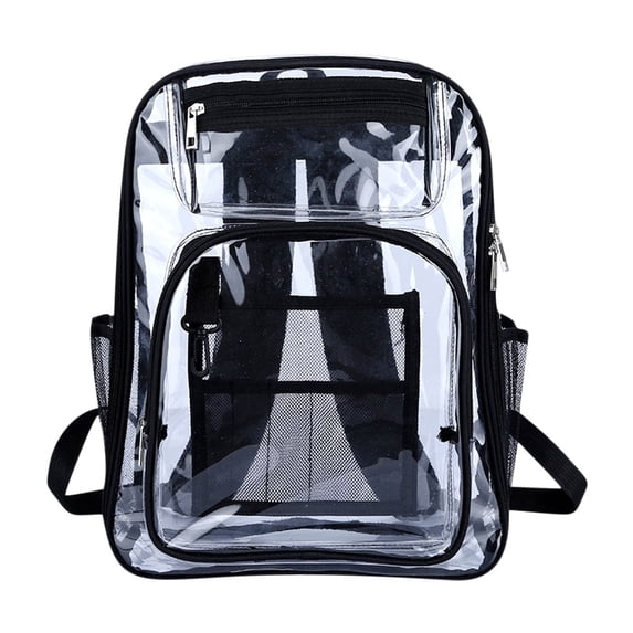 Travel Backpack for Women Heavy Duty Clear with Large Laptop Compartment 16.9x12.6x5.9 Inch, Plastic Bookbags for Stadium Security & Sporting, Black Backpack for School