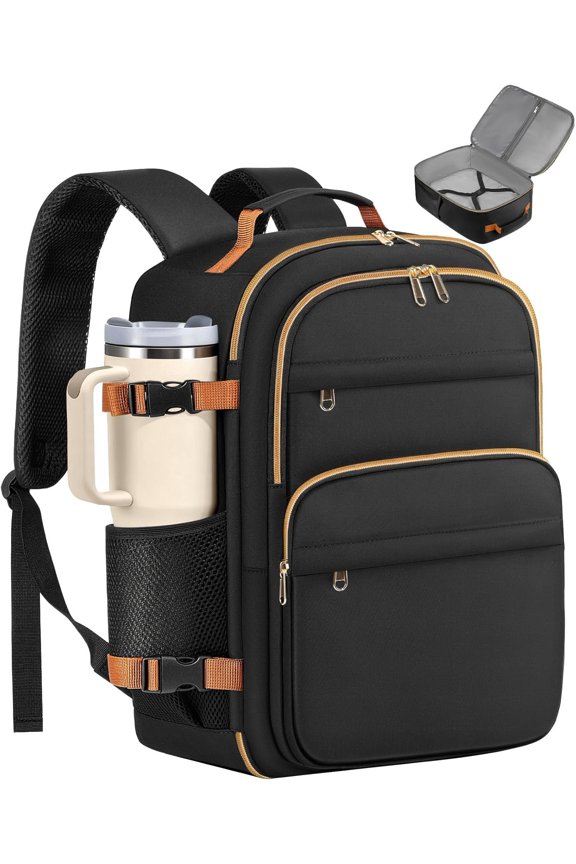 Travel Backpack for Women - Large 15.6inch Laptop Computer Bag Water-Resistant Carry  Backpack Flight Approved Personal Item Travel Bag for Work, Business, College, Black, 13.0" x 7.9" x 17.3"