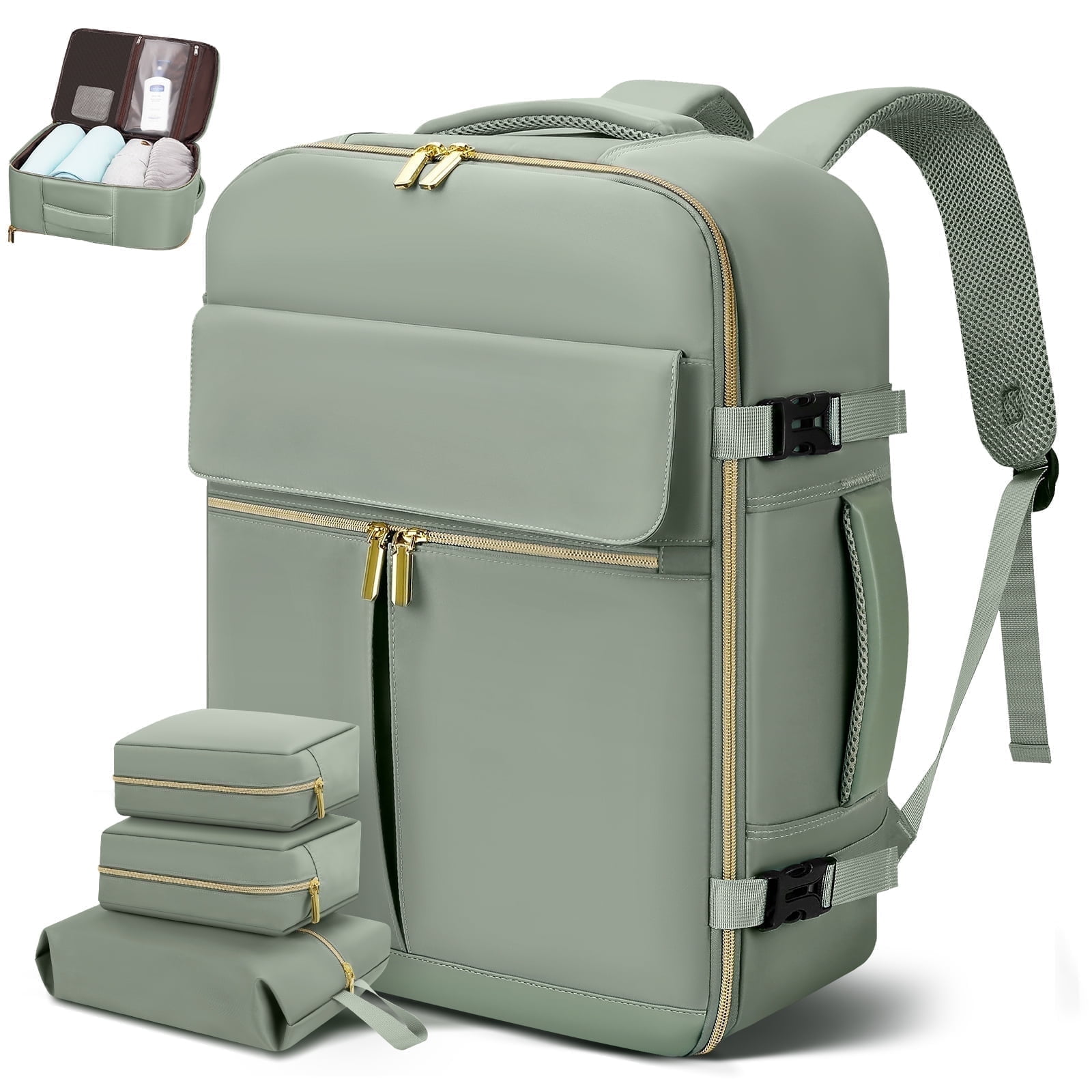 Travel Backpack for Men Women, Airplane Approved Carry on Backpack with 3 Packing Cubes, 40L Travel Bag Fits 17inch Laptop, Travel Essentials Backpack for Weekender Business Hiking, Green at Walmart