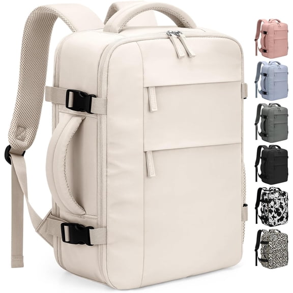 Travel Backpack for Women Man, Personal Item Travel Bag Airline Approved Laptop Backpack Bookbag Weekender bags for Business,Travel, Work Fits 15.6 inch Laptop(Medium,Beige)