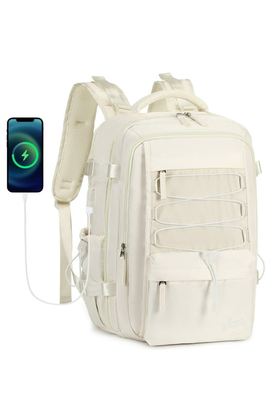 Travel Backpack for Women Men 17 Inch Laptop Backpacks with USB Port Carry on Bag Airline Approved Large College School Bookbags Waterproof Work Business Sport Rucksack Casual Daypack (White)