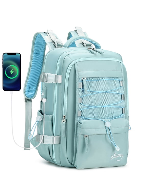 Travel Backpack for Women Men 15.6 Inch Laptop Backpacks with USB Port Carry on Bag Airline Approved Large College School Bookbags Waterproof Work Business Sport Rucksack Casual Daypack (Green)