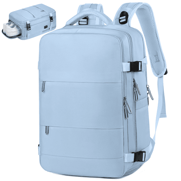 Travel Backpack for Women & Men, Carry On Backpack w/USB Charging Port & Shoe Compartment, TSA-Approved 17” Laptop Backpack for Air Travel, Hiking, Business, Weekender, Water-Resistant Design, Blue