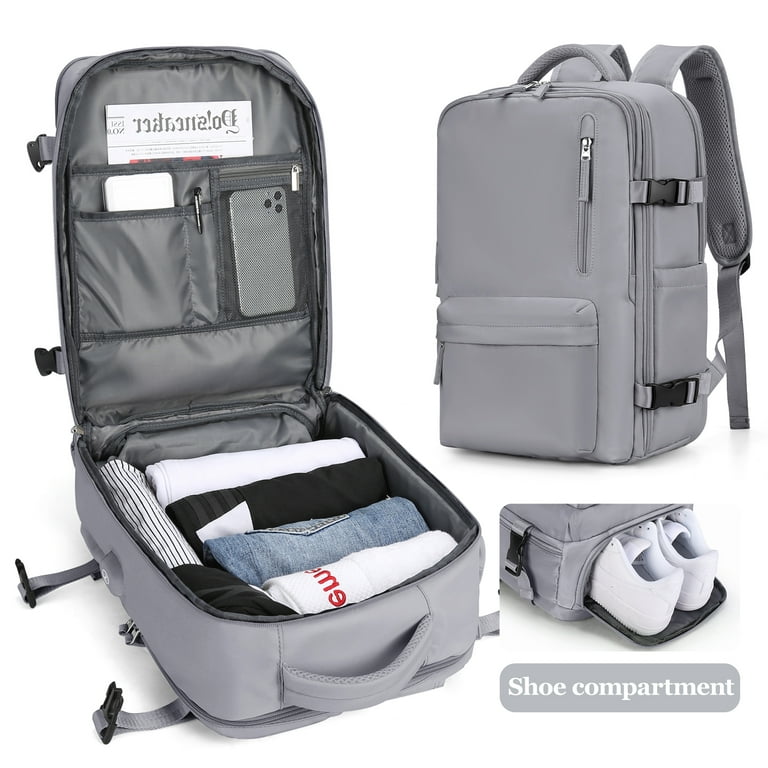 Travel Backpack for Women Men, Carry On Backpack for Traveling on  Airplane,Laptop Backpack with Shoe Compartment, Flight Approved Personal  Item Travel Bag Waterproof Luggage Backpack Grey 