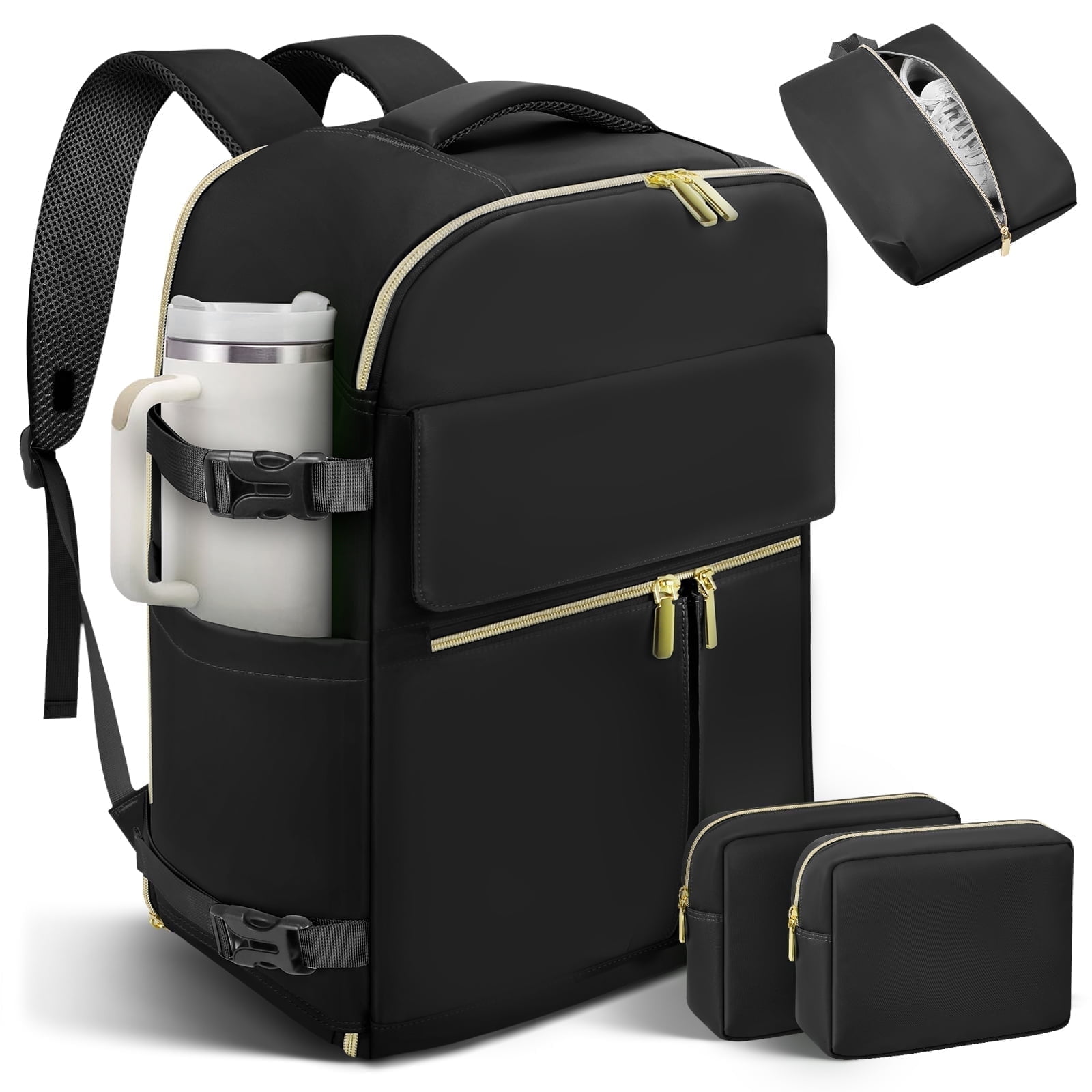 CshidWorld Travel Backpack for Men Women, Airplane Approved Carry on Backpack with 3 Packing Cubes, 40L Travel Bag Fits 17inch Laptop, Travel Essentials Backpack for Weekender Business Hiking, Black