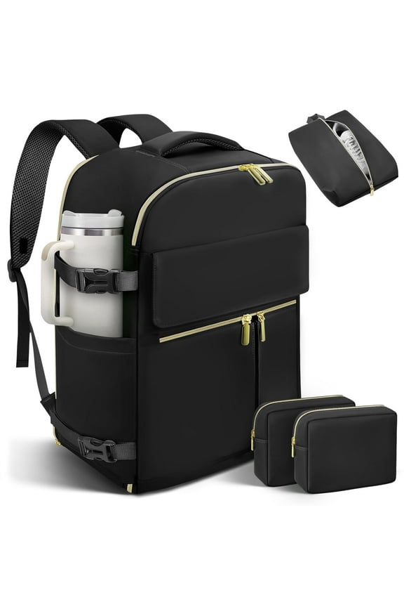 Travel Backpack for Men Women, Airplane Approved Carry on Backpack with 3 Packing Cubes, 40L Travel Bag Fits 17inch Laptop, Travel Essentials Backpack for Weekender Business Hiking, Black