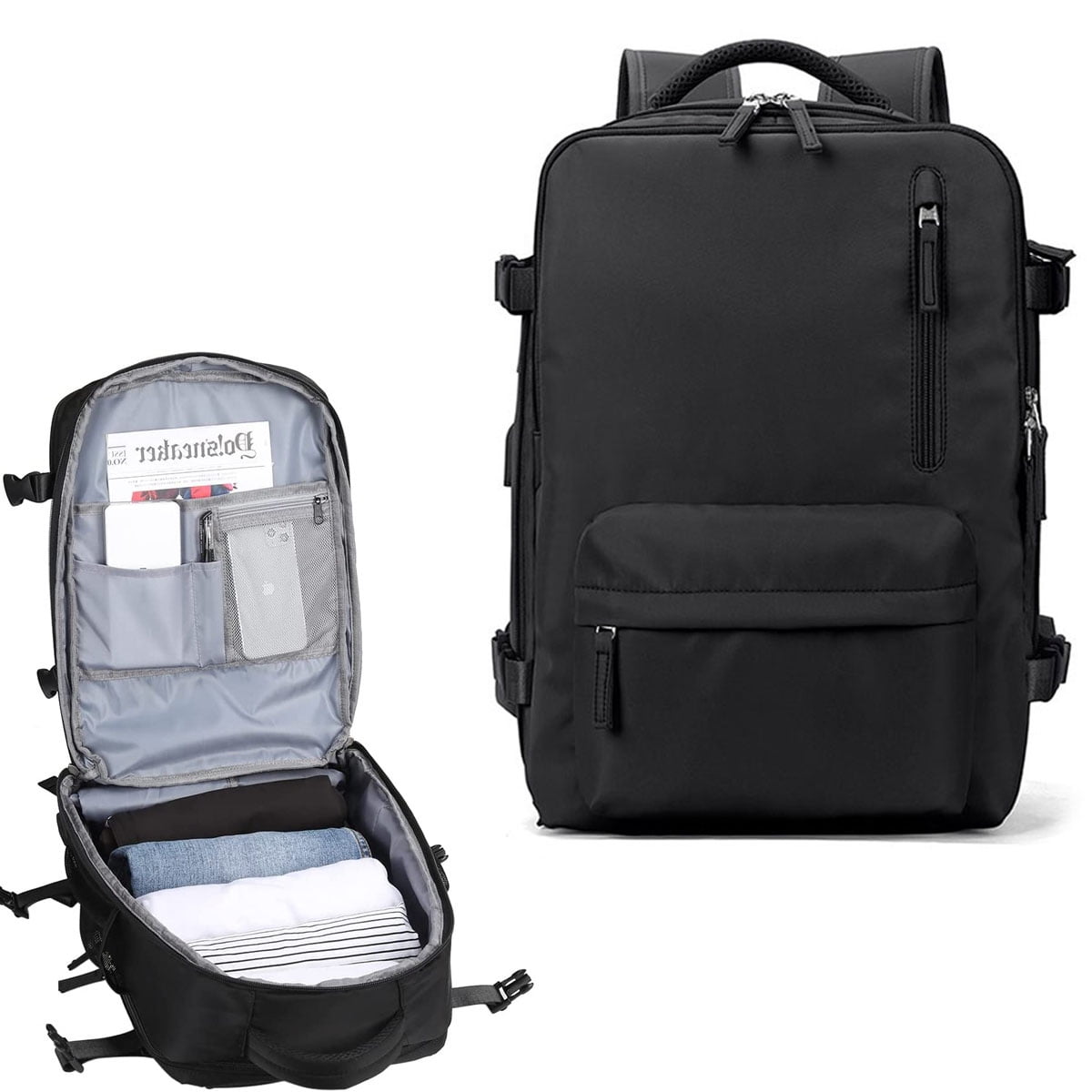 Travel Backpack for Men Women 16 Inch Flight Approved Carry on Backpack Waterproof Luggage College School Laptop Backpack Black