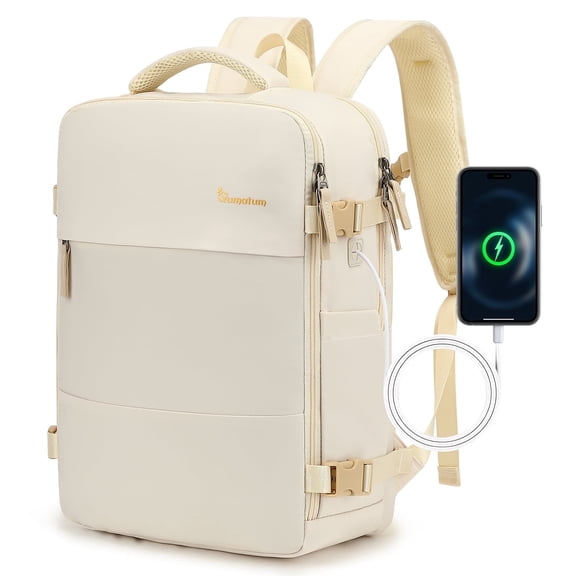Travel Backpack for Men & Women, College Bookbag with Packing Cube Shoe Pocket, Flight Approved Carry on Backpack Fits 16" Laptop, Beige