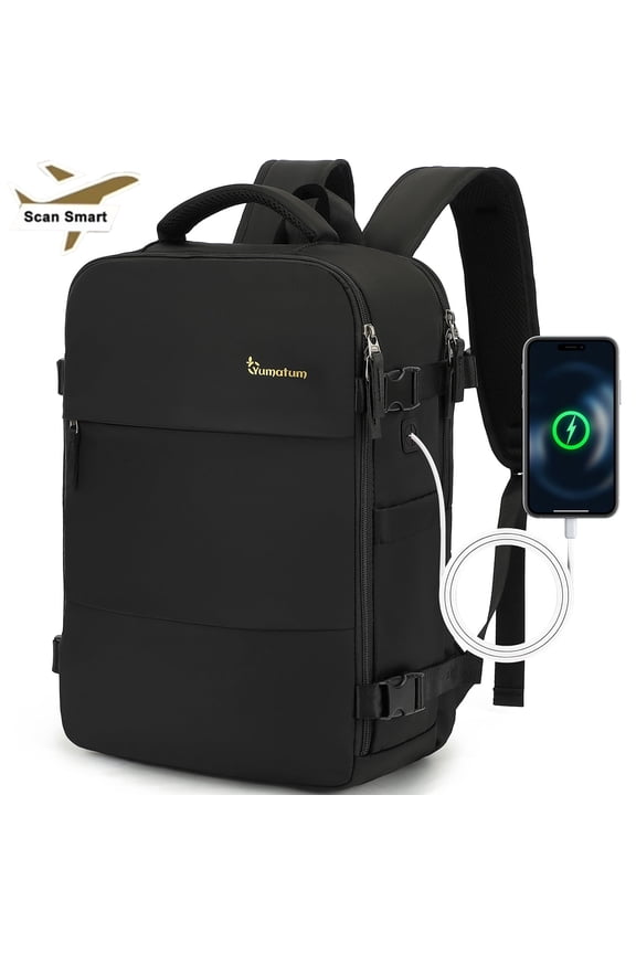Travel Backpack for Men & Women, Laptop Backpack with USB Port, Flight Approved Carry on Backpack Fits 16" Laptop, Black