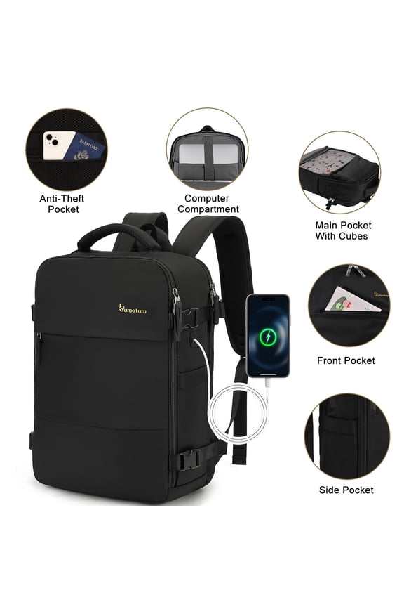 Travel Backpack for Men & Women, Laptop Backpack with USB Port, Flight Approved Carry on Backpack Fits 16" Laptop, Black
