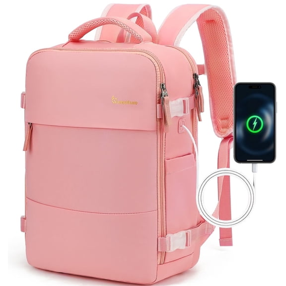 Travel Backpack for Men & Women, College Bookbag with Packing Cube Shoe Pocket, Flight Approved Carry on Backpack Fits 16" Laptop, Pink