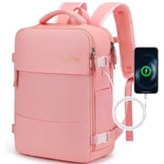 Travel Backpack for Men & Women, College Bookbag with Packing Cube Shoe Pocket, Flight Approved Carry on Backpack Fits 16" Laptop, Pink