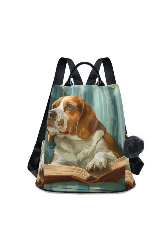 Travel Backpack for Women Large Capacity College Bags Multi-pocket Casual Daypacks 15 Inch Beagle Dog Read Book on Chair