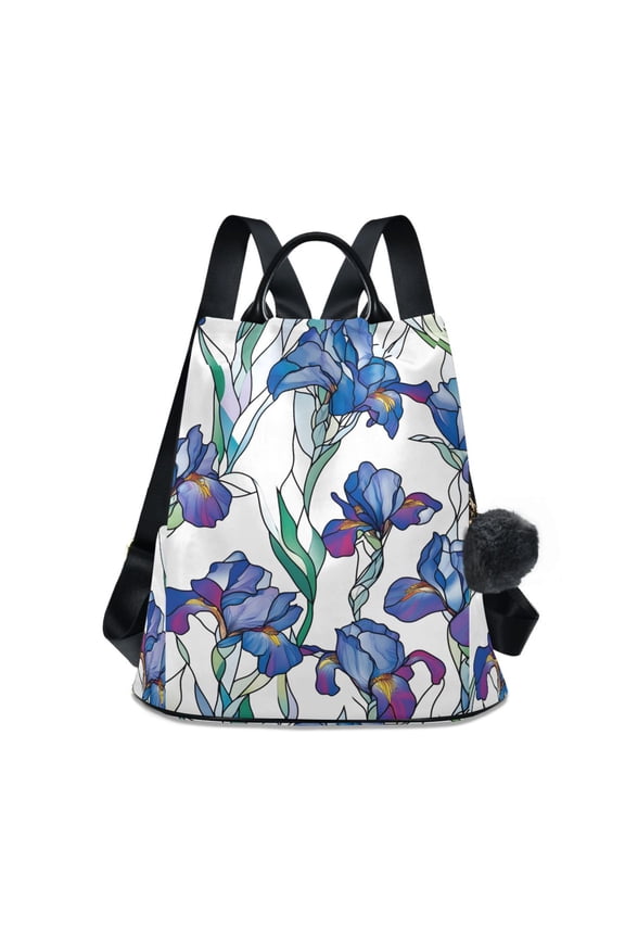 Travel Backpack for Women Large Capacity College Bags Multi-pocket Casual Daypacks 15 Inch Blue Irises Colored Glass