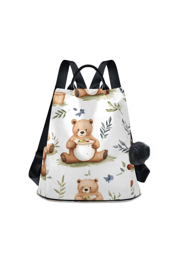 Travel Backpack for Women Large Capacity College Bags Multi-pocket Casual Daypacks 15 Inch Cute Bear with Honey Pot
