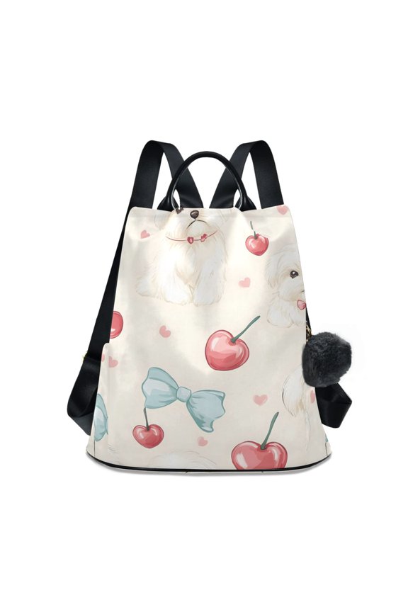 Travel Backpack for Women Large Capacity College Bags Multi-pocket Casual Daypacks 15 Inch Cute Dogs Cherry Bow