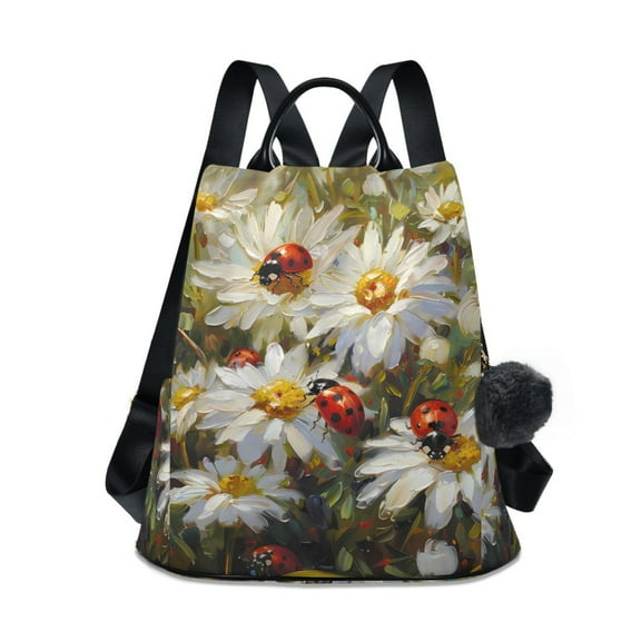 Travel Backpack for Women Large Capacity College Bags Multi-pocket Casual Daypacks 15 Inch Ladybird on Daisy Flower