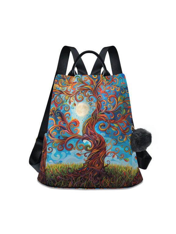 Travel Backpack for Women Large Capacity College Bags Multi-pocket Casual Daypacks 15 Inch Lift Tree and Moon