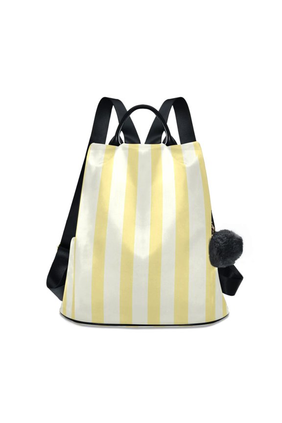 Travel Backpack for Women Large Capacity College Bags Multi-pocket Casual Daypacks 15 Inch Light Yellow and Off-white Striped