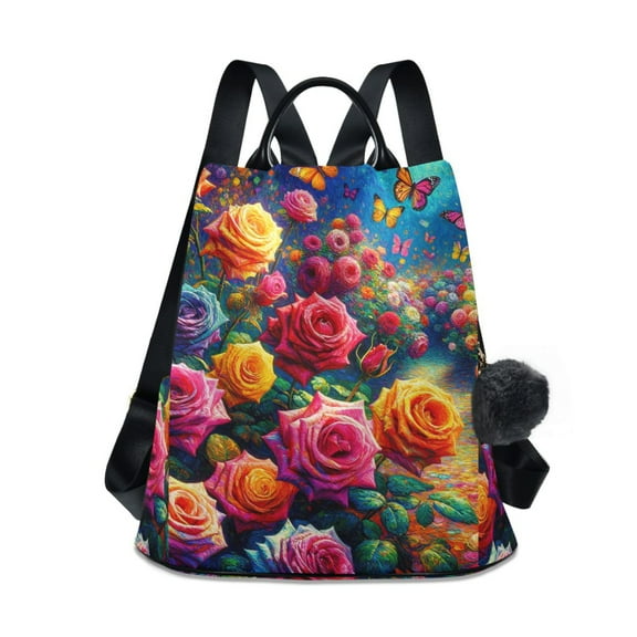 Travel Backpack for Women Large Capacity College Bags Multi-pocket Casual Daypacks 15 Inch Rainbow Rose and Butterflies