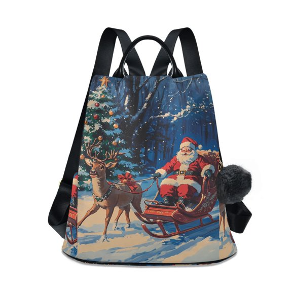 Travel Backpack for Women Large Capacity College Bags Multi-pocket Casual Daypacks 15 Inch Reindeer Pull Christmas Sleigh