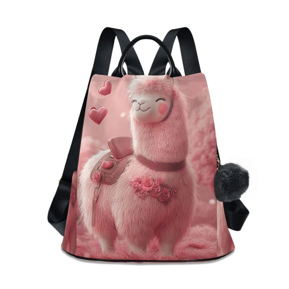 Travel Backpack for Women Large Capacity College Bags Multi-pocket Casual Daypacks 15 Inch Valentine's Day Cute Alpaca