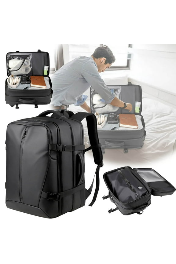 60L Vacuum Compression Backpack - Expandable Travel Backpack with Water-Resistant Compartment, Fits 17" Laptop, TSA-Friendly for Flights & Business Trips