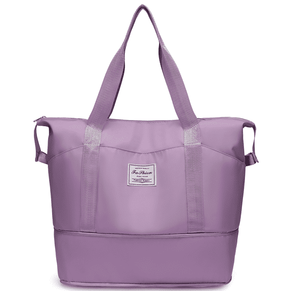 Cshidworld  35L Travel Bag, Expandable Travel Duffel Bag, Weekender Carry On Overnight Bags for Women Men, Bag for Airlines w/Wet Dry Pocket/ 3 Front Pockets/Trolley Sleeve, Gym Tote Bag, Purple