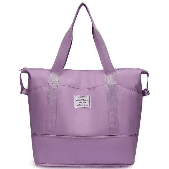 Cshidworld 35L Travel Bag, Expandable Travel Duffel Bag, Weekender Carry On Overnight Bags for Women Men, Bag for Airlines w/Wet Dry Pocket/ 3 Front Pockets/Trolley Sleeve, Gym Tote Bag, Purple