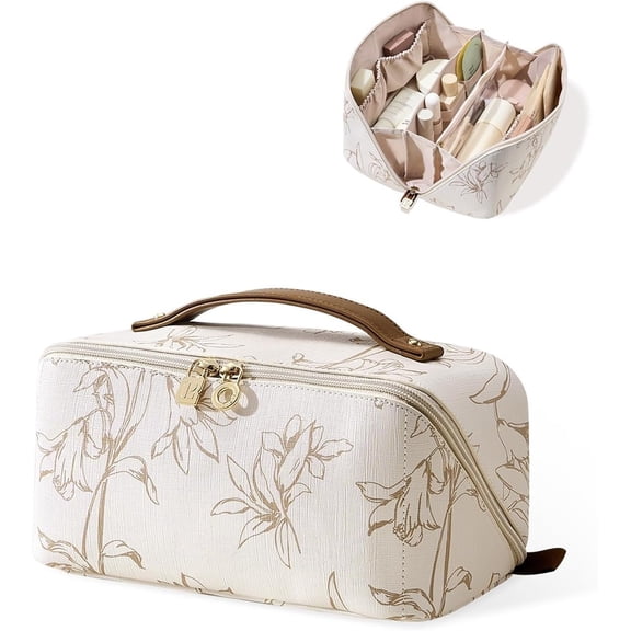 Travel Bag,Large Capacity Bags for Women, Portable Pouch Open Flat Toiletry Bag Bag (F-Beige-Large)