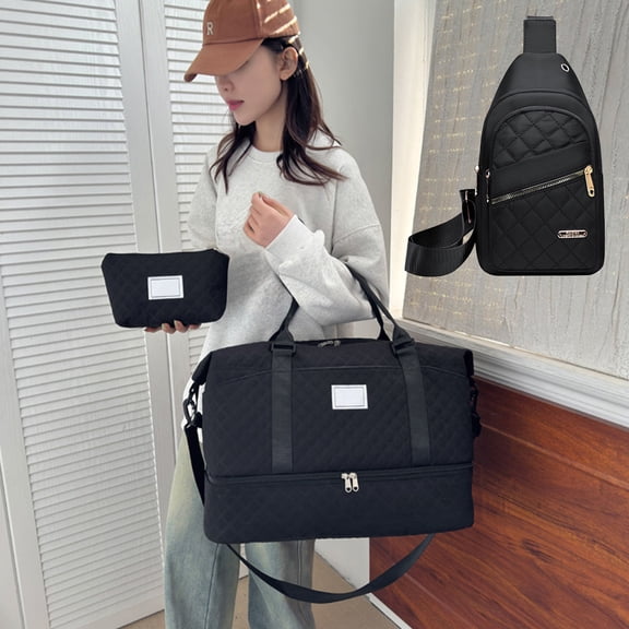 Travel Bag Set Carry On Duffel Bags, Large Capacity Multi Functional Luggage Bag with Shoe Compartment Wet Dry Separation, Travel Gym Overnight Bags for Men Women