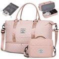 thumbnail image 1 of Travel Bag with Shoes Compartment, 40L Weekender Overnight Duffel Bag with Toiletry Bag and Shoes Bag, Gym Bag for Women with Wet Pocket, Personal Carry On Bag for Women, Travel, Gym, Weekend, Pink, 1 of 8