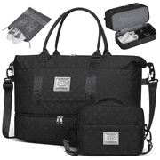 Travel Bag with Shoes Compartment, 40L Weekender Overnight Duffel Bag with Toiletry Bag and Shoes Bag, Gym Bag for Women with Wet Pocket, Personal Carry On Bag for Women, Travel, Gym, Weekend, Black
