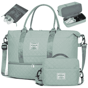 40L Travel Duffle Bag with Shoe Compartment, Weekender Carry On Bag with Toiletry Bag for Women, Mint Green