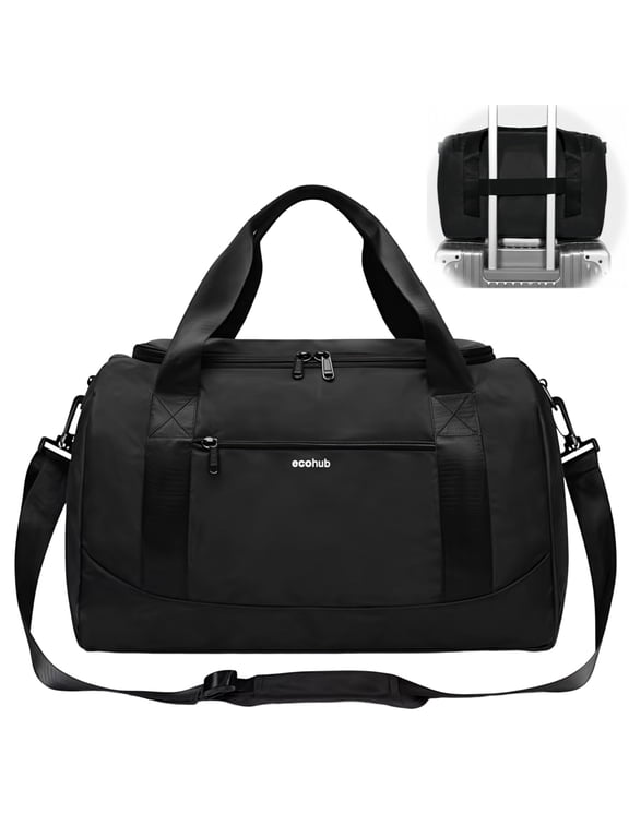 Travel Bag Underseat 16'' Personal Item Bag, Small Duffel Bag Carry on Bag with Trolley Sleeve for United Airlines, Waterproof Weekender Overnight Gym Bag for Women and Men(Black)