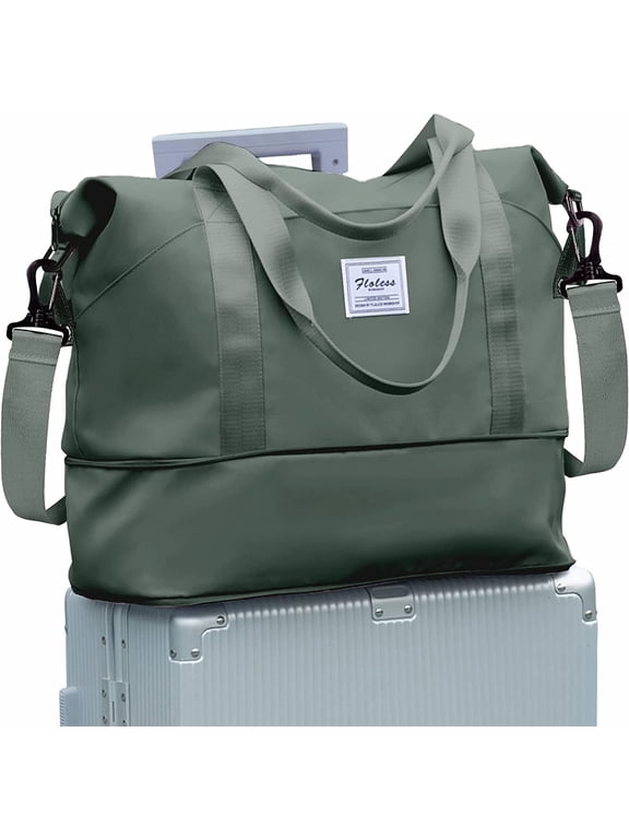 Travel Bag,Waterproof Duffel Gym Tote Bag,Weekender Carry On Overnight Bags for Women Men Approved Personal Item Bag for Airlines with Trolley Sleeve,Travel Duffel Bags,Olive Green