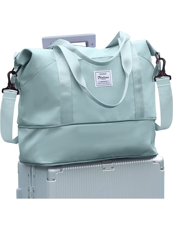 Travel Bag, Waterproof Duffel Gym Tote Bag, Weekender Carry On Overnight Bags for Women Men Approved Personal Item Bag for Airlines with Trolley Sleeve, Travel Duffel Bags, Light Blue
