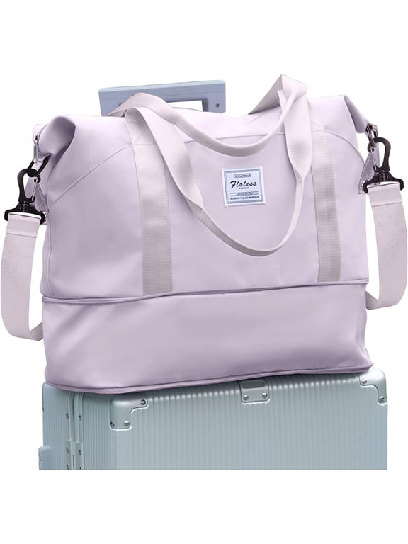 Travel Bag, Waterproof Duffel Gym Tote Bag, Weekender Carry On Overnight Bags for Women Men Approved Personal Item Bag for Airlines with Trolley Sleeve, Travel Duffel Bags, Purple