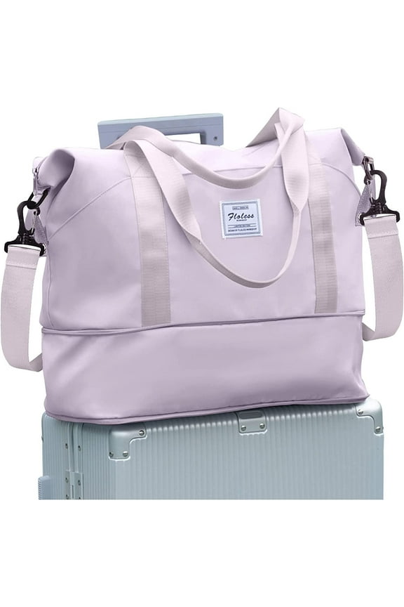 Travel Bag, Waterproof Duffel Gym Tote Bag, Weekender Carry On Overnight Bags for Women Men Approved Personal Item Bag for Airlines with Trolley Sleeve, Travel Duffel Bags, Purple