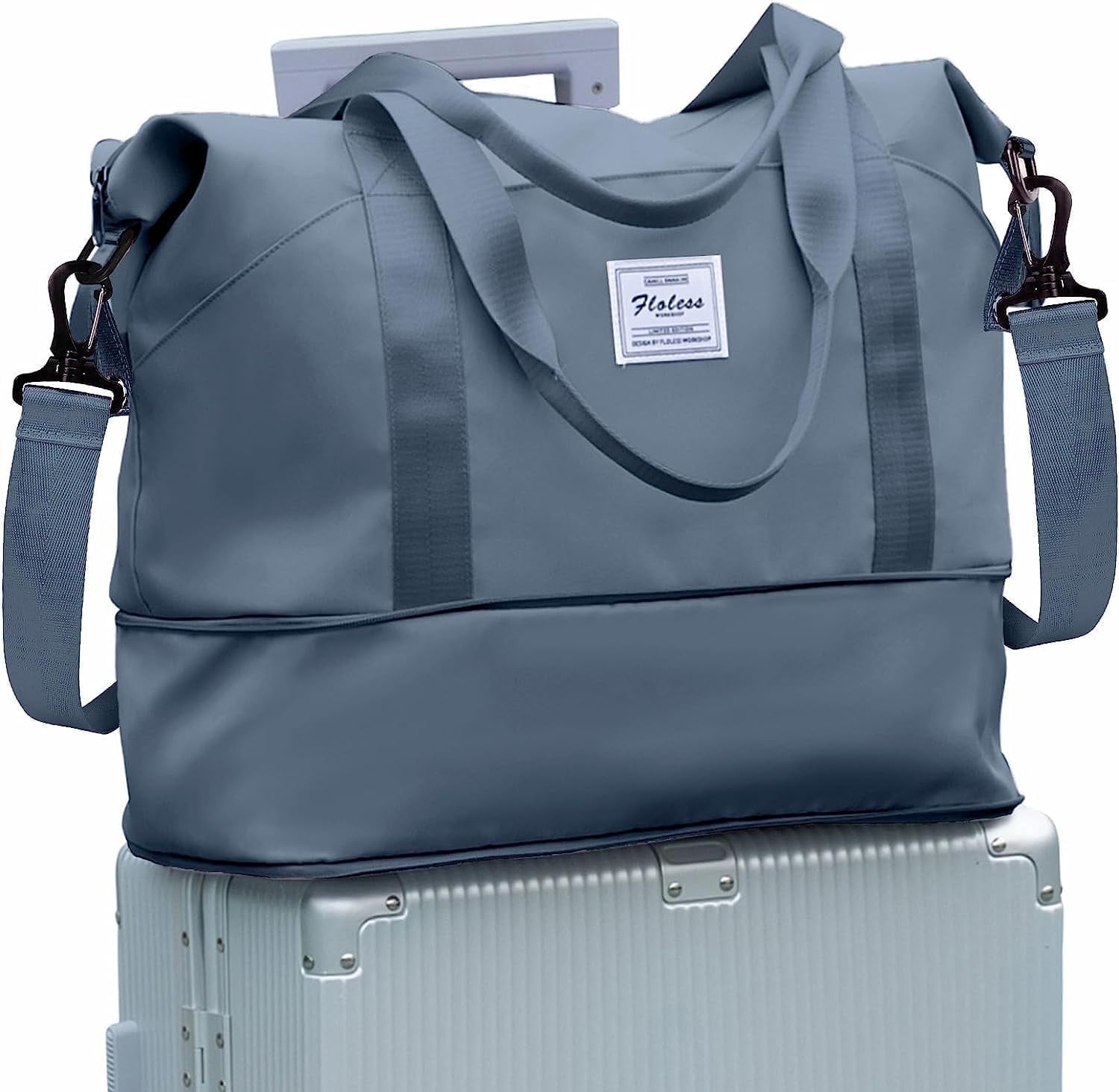 Travel Bag, Waterproof Duffel Gym Tote Bag, Weekender Carry On Overnight Bags for Women Men Approved Personal Item Bag for Airlines with Trolley Sleeve, Travel Duffel Bags, Jewel Blue