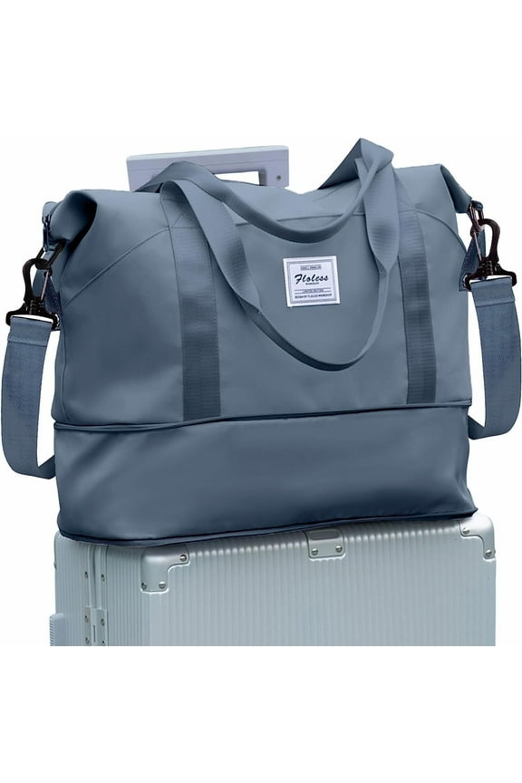 Travel Bag, Waterproof Duffel Gym Tote Bag, Weekender Carry On Overnight Bags for Women Men Approved Personal Item Bag for Airlines with Trolley Sleeve, Travel Duffel Bags, Jewel Blue